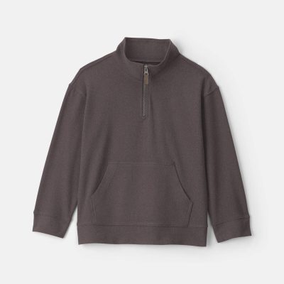 Boys Quarter-Zip Rib Pullover Sweatshirt - Grey