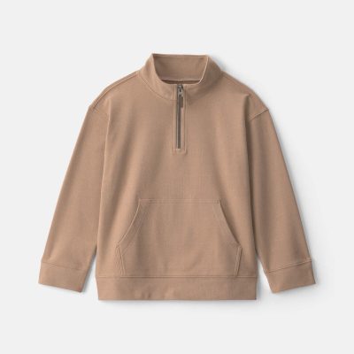 Boys Quarter-Zip Rib Pullover Sweatshirt - Khaki