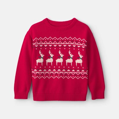 Boys Reindeer Fair Isle Sweater - Red