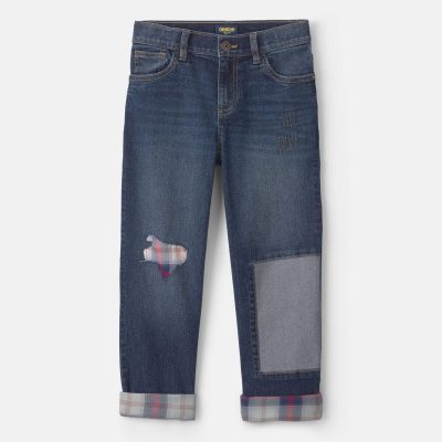 Boys Patched Denim Straight Jeans - Dark Wash