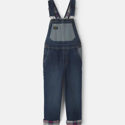 Boys Patched Denim Overalls - Blue