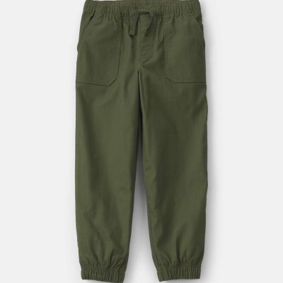 Boys Twill Joggers - Olive Green