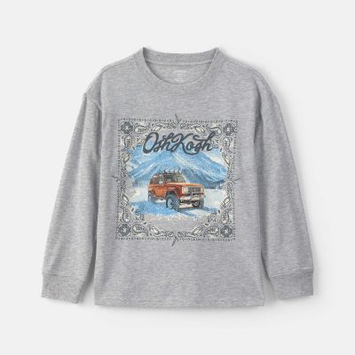 Boys 'OshKosh' Car Long-Sleeve Graphic Tee - Grey