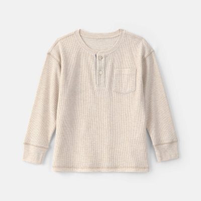 Boys Thermal Long-Sleeve Henley T-Shirt - Cream