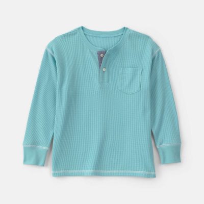 Boys Thermal Long-Sleeve Henley T-Shirt - Blue