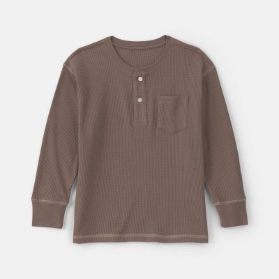 Boys Thermal Long-Sleeve Henley T-Shirt - Brown