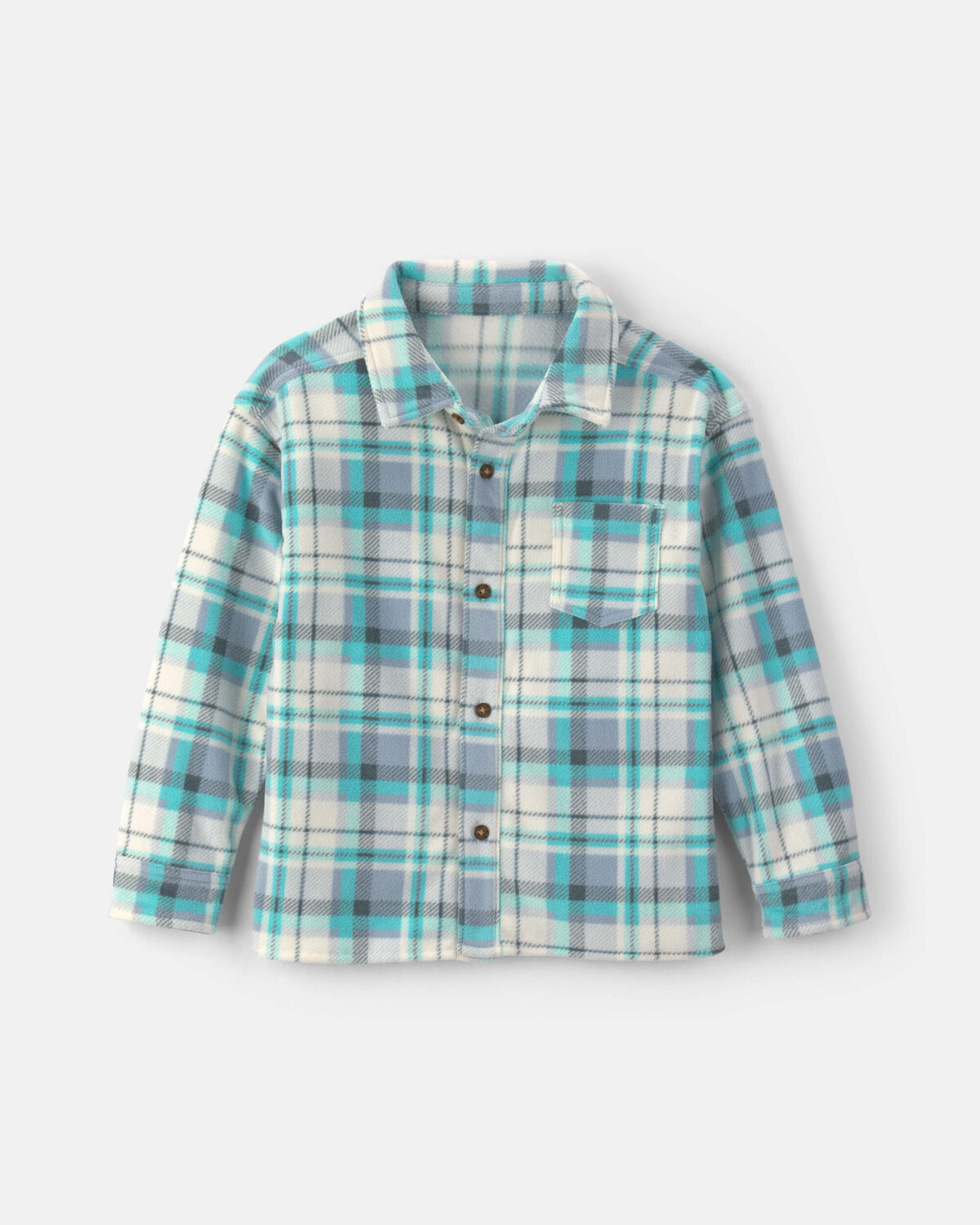 Boys Plaid Fleece Long-Sleeve Button-Down Shirt - Blue