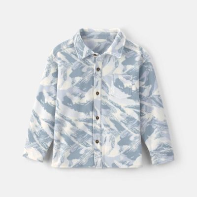 Boys Camo Fleece Long-Sleeve Button-Down Shirt - Grey/White