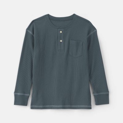 Boys Thermal Long-Sleeve Henley T-Shirt - Teal