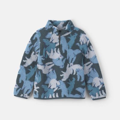 Boys Polar Bear Teddy Fleece Quarter-Zip Pullover Sweatshirt - Blue/Grey