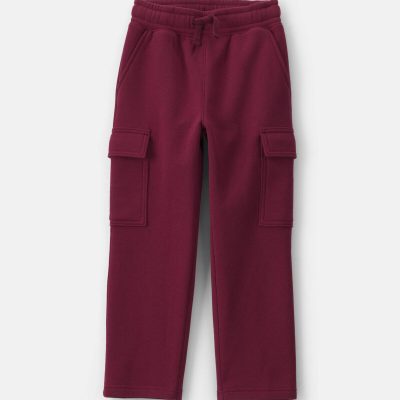 Boys Fleece Cargo Pants - Burgundy