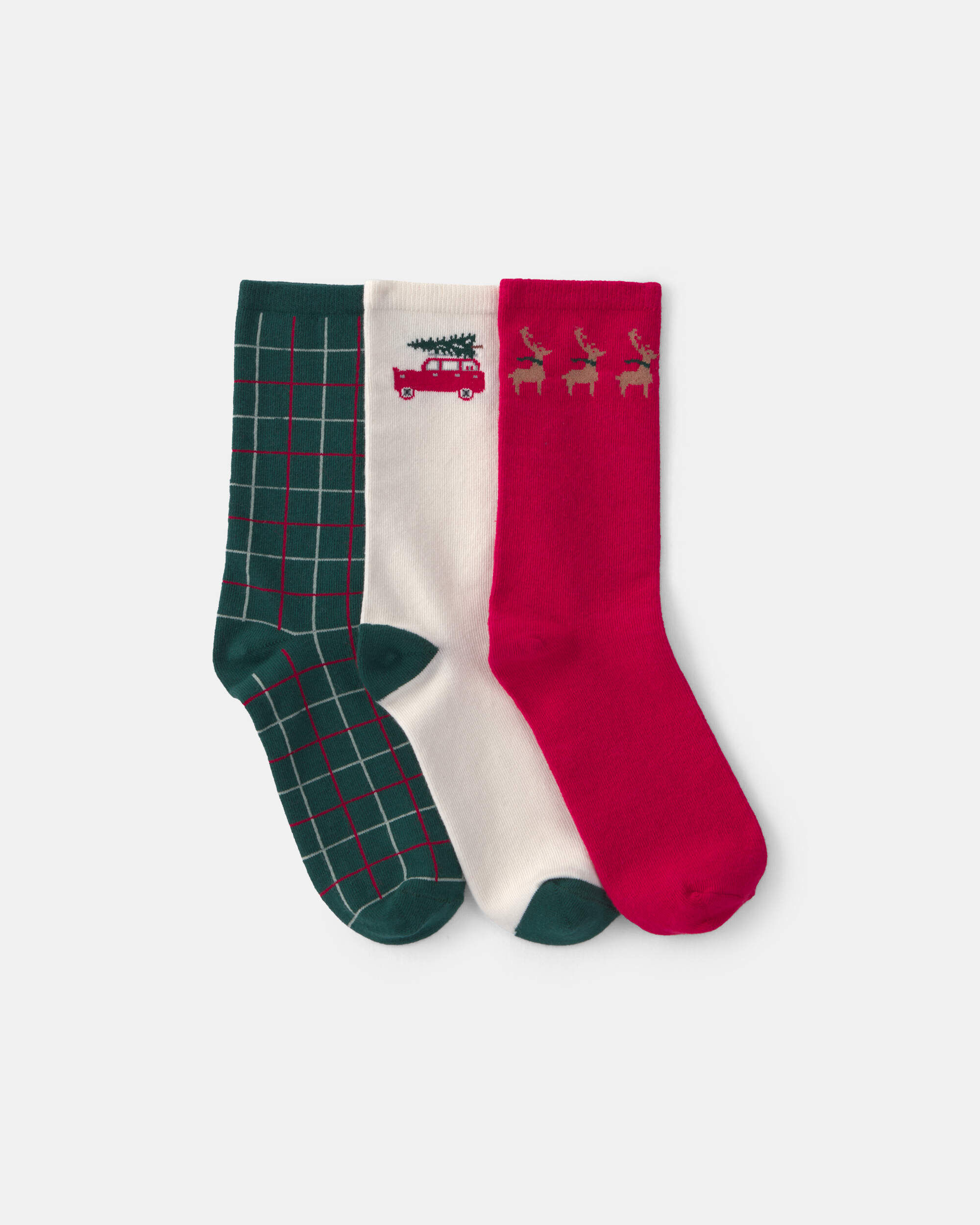 Boys 3-Pack Christmas Crew Socks - Red/Green/Cream - Image 2