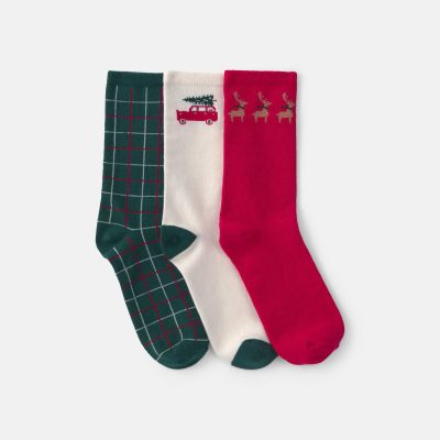 Boys 3-Pack Christmas Crew Socks - Red/Green/Cream
