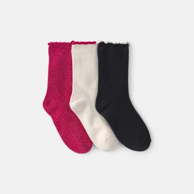 Girls 3-Pack Christmas Socks - Red/White/Black