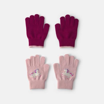 Girls 2-Pack Unicorn Winter Gloves - Pink/Burgundy