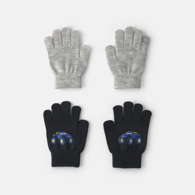 Boys 2-Pack Monster Truck Winter Gloves - Black/Grey