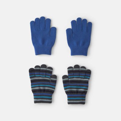Boys 2-Pack Striped Winter Gloves - Blue