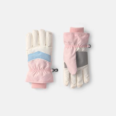 Girls Color Block Ski Gloves - Pink/Blue/White