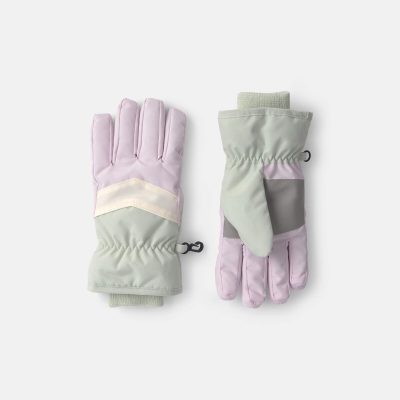 Girls Color Block Ski Gloves - Green/White/Purple