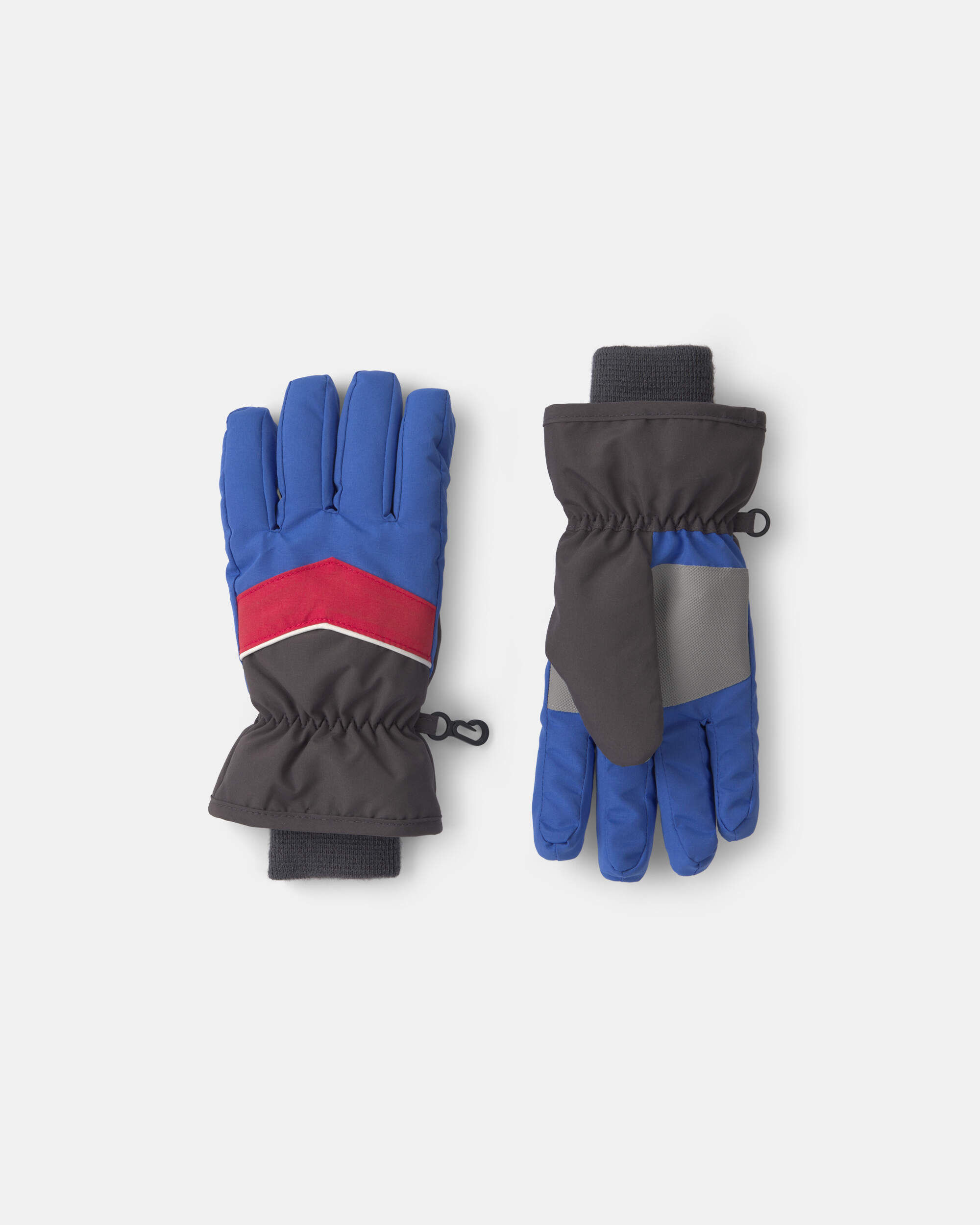 Boys Color Block Ski Gloves - Grey/Red/Blue - Image 2