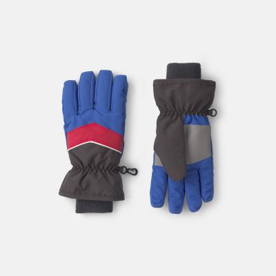 Boys Color Block Ski Gloves - Grey/Red/Blue