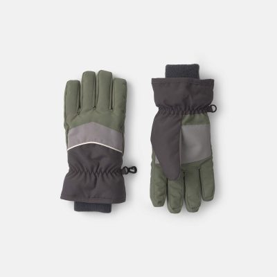 Boys Color Block Ski Gloves - Grey/Green