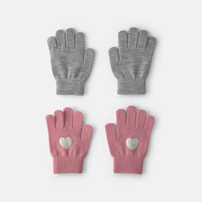 Girls 2-Pack Heart Winter Gloves - Pink/Grey