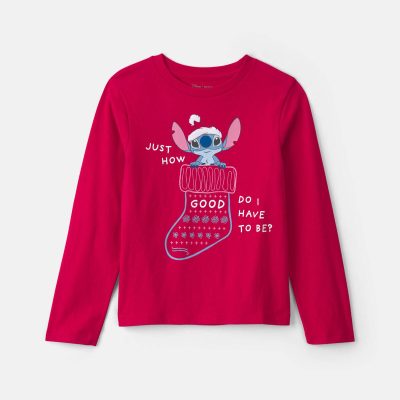 Girls Disney© Stitch Christmas Long-Sleeve Graphic Tee - Red