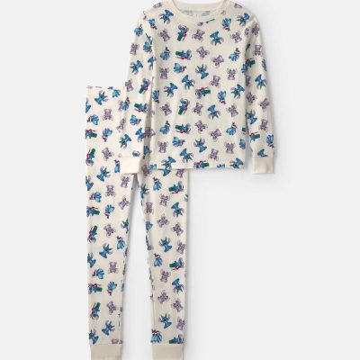 Kids 2-Piece Stitch Christmas 100% Cotton Snug Fit Pajama Set - Ivory