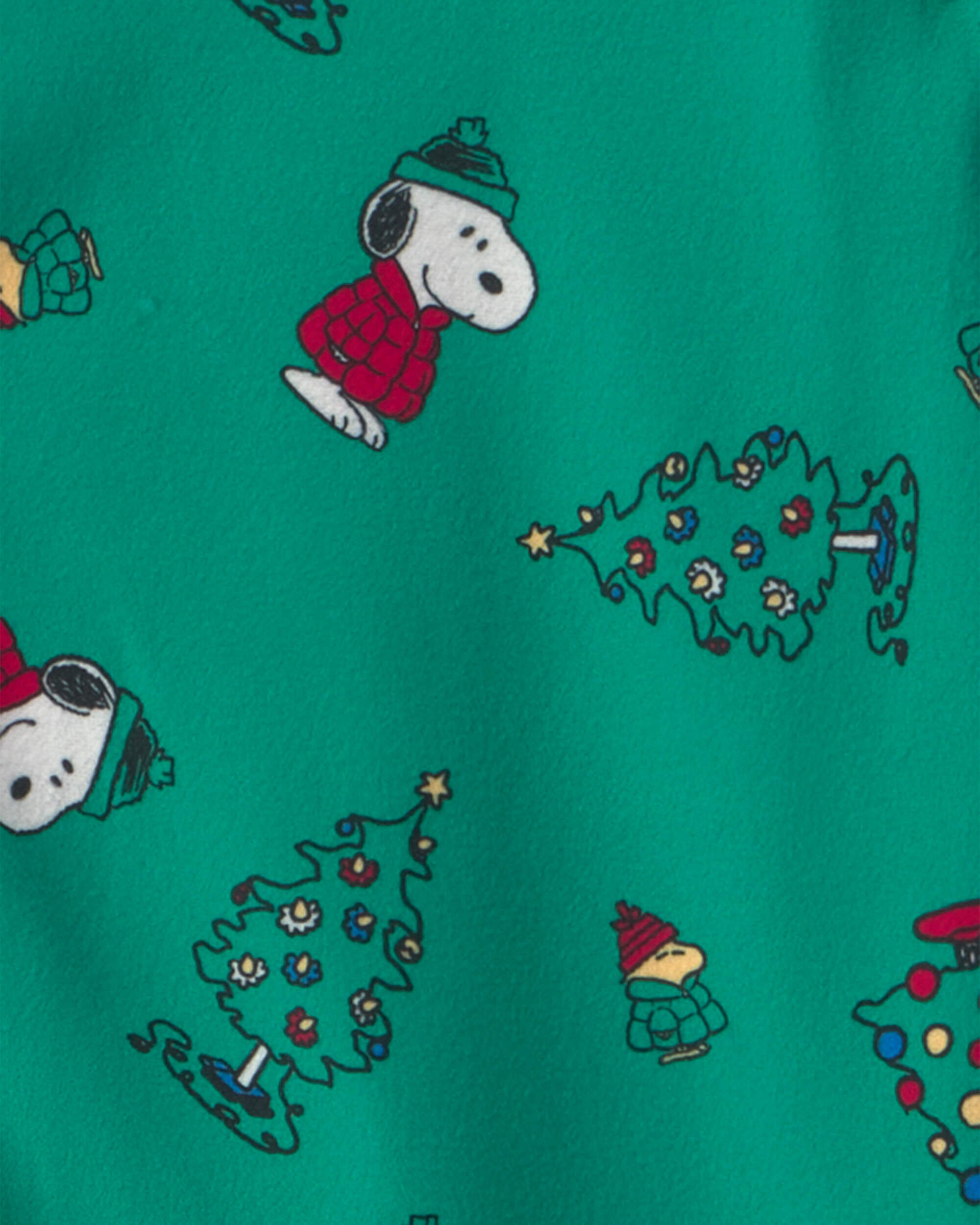 Kids 2-Piece Snoopy Christmas Fleece Loose Fit Pajama Set - Green - Image 3