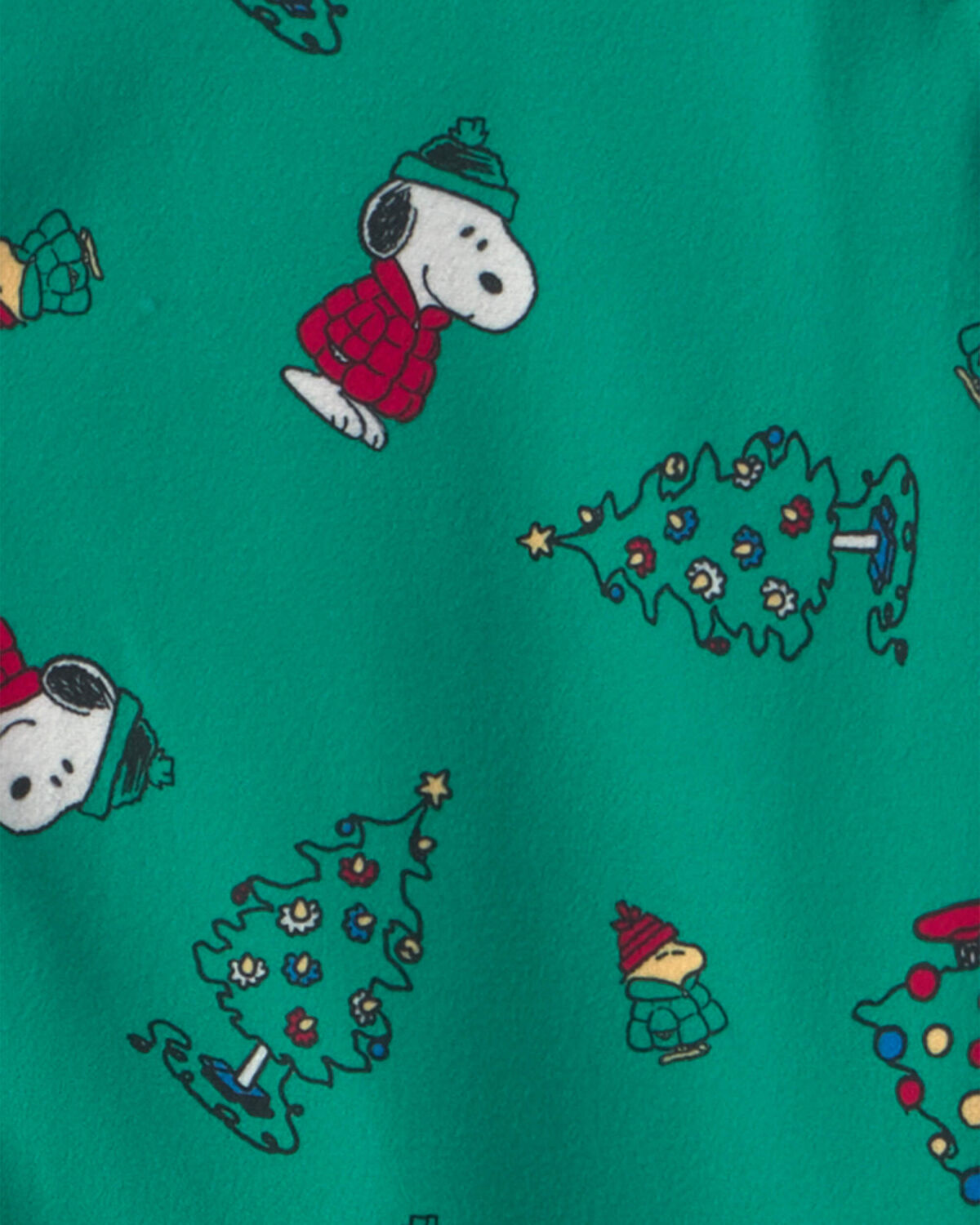 Kids 2-Piece Snoopy Christmas Fleece Loose Fit Pajama Set - Green - Image 2