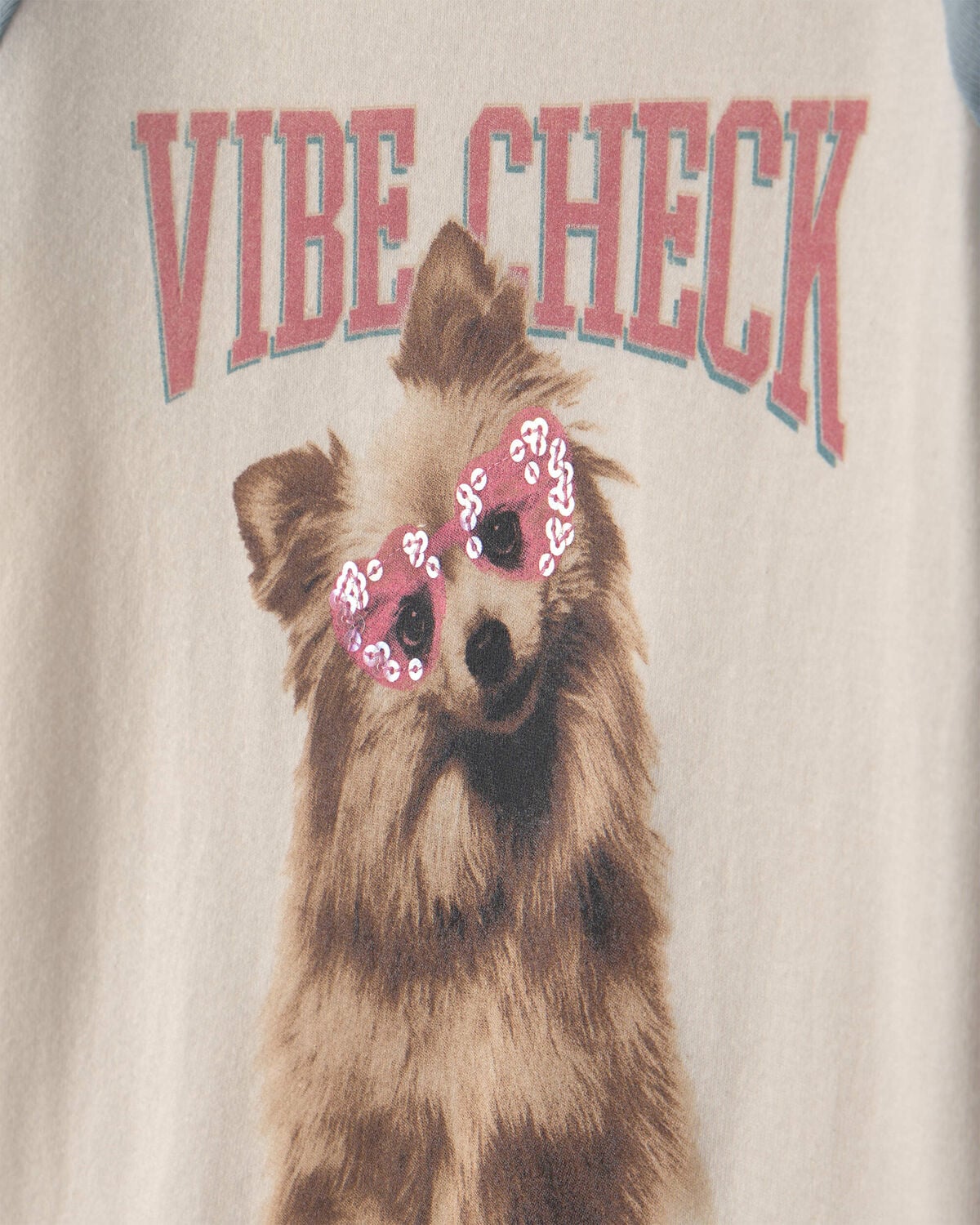 Girls 'Vibe Check' Dog Graphic Tee - Cream/Blue - Image 2