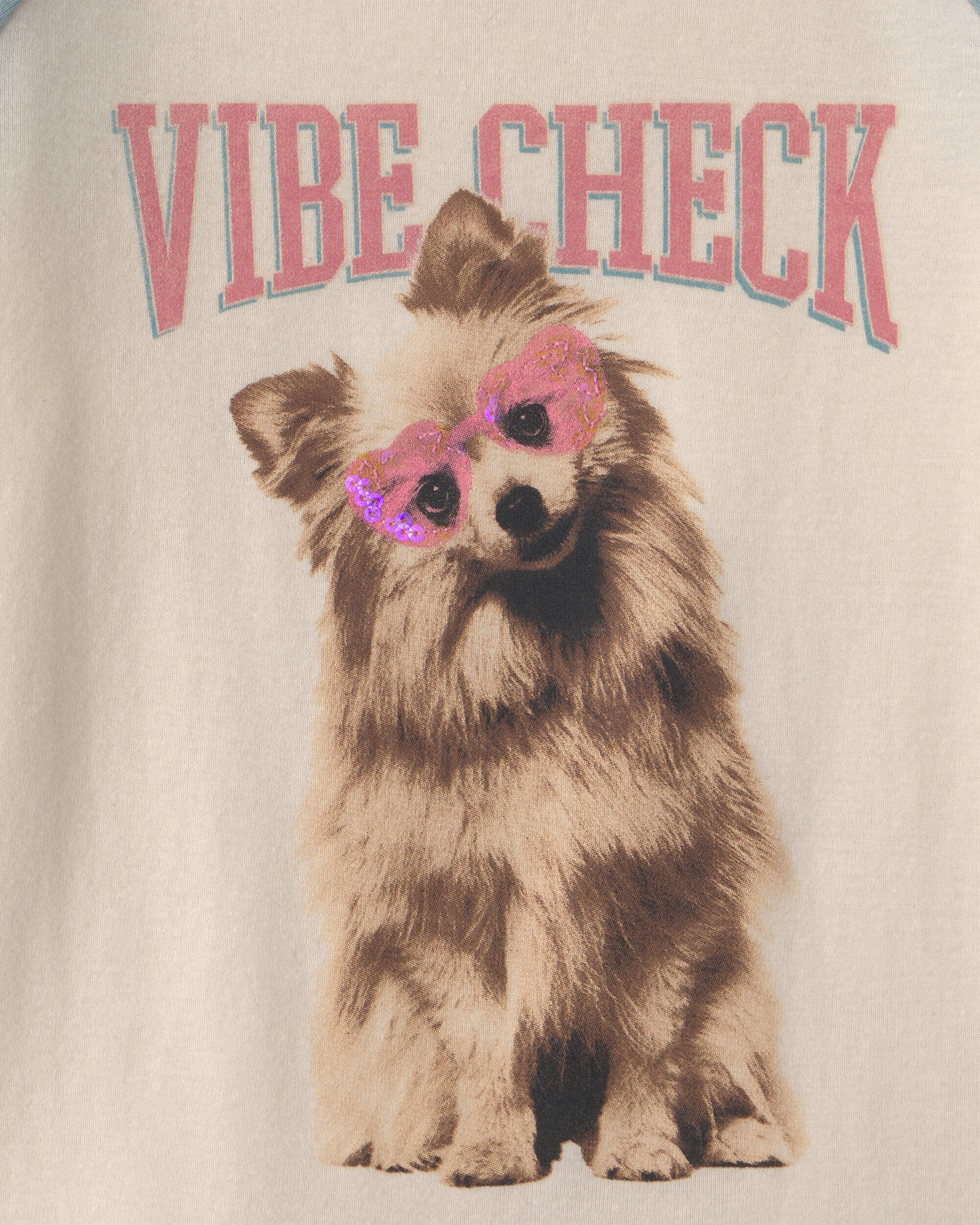 Girls 'Vibe Check' Dog Graphic Tee - Cream/Blue - Image 5