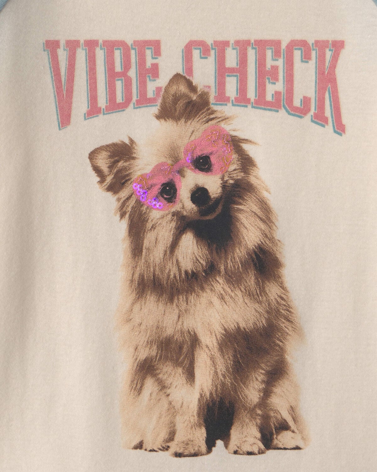 Girls 'Vibe Check' Dog Graphic Tee - Cream/Blue - Image 3