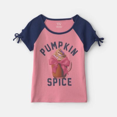 Girls 'Pumpkin Spice' Graphic Tee - Pink/Blue