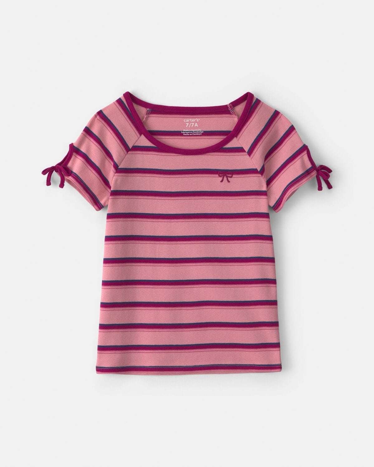 Girls Bow Striped Top - Pink