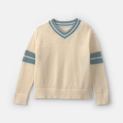 Girls 2-Piece Varsity Sweater - Cream/Blue