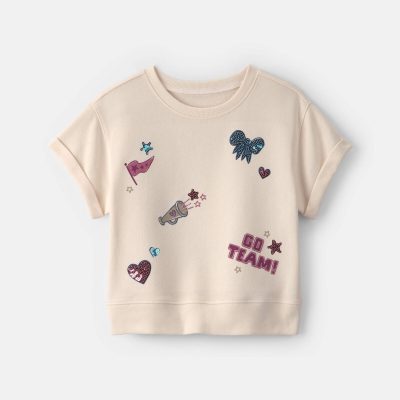 Girls 'Go Team' Varsity French Terry Top - Cream