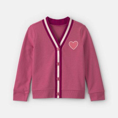 Girls Heart French Terry Cardigan Sweater - Pink