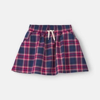 Girls Plaid Cotton Skort - Navy Blue/Pink