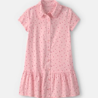 Girls Heart Collared Dress - Pink