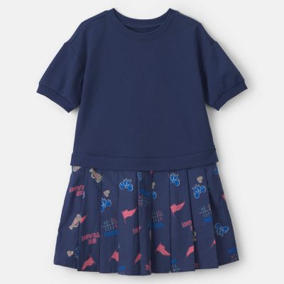 Girls School Spirit French Terry Layering Dress - Navy Blue