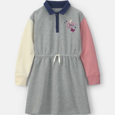 Girls Varsity Color Block French Terry Dress - Grey/Pink/Navy