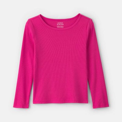 Girls Long-Sleeve Ribbed Top - Pink