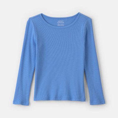Girls Long-Sleeve Ribbed Top - Blue