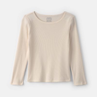 Girls Long-Sleeve Ribbed Top - Cream