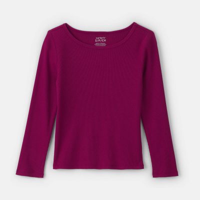 Girls Long-Sleeve Ribbed Top - Burgundy