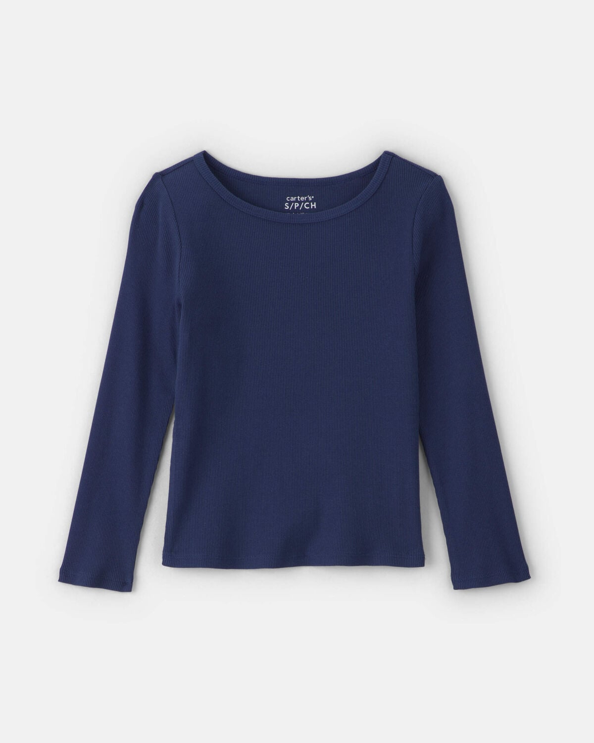 Girls Long-Sleeve Ribbed Top - Navy Blue