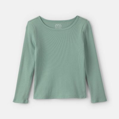Girls Long-Sleeve Ribbed Top - Green