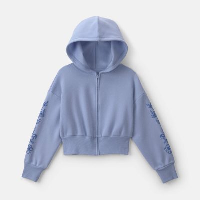 Girls Floral Fleece Zip-Up Hoodie - Blue